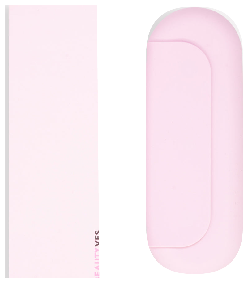 Ritaglio fedele della pochette rosa chiusa e della scatola BeautyVes originali
