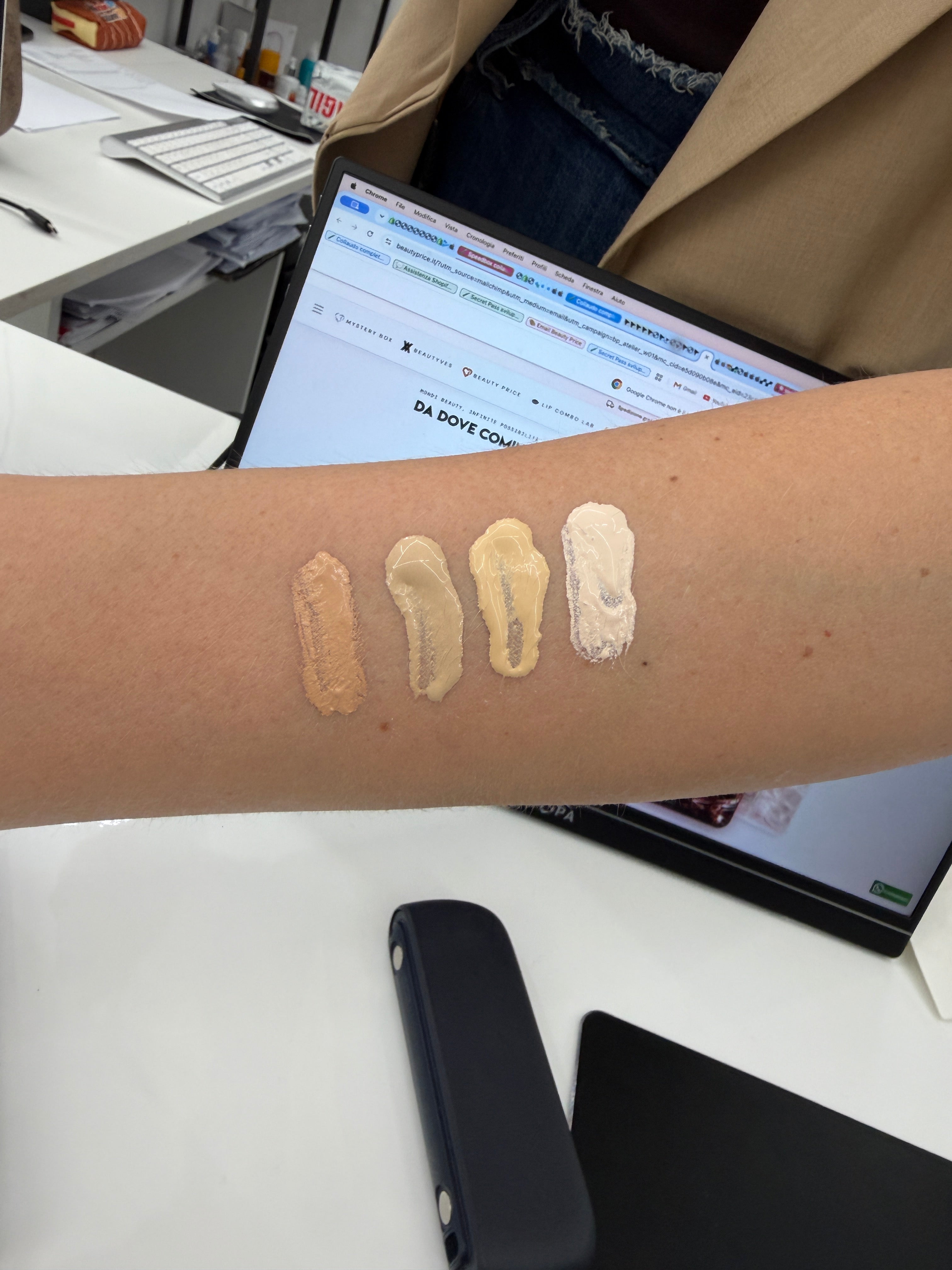Foto originale delle tonalità BB Cream: da sinistra a destra 04, 03, 02, 01
