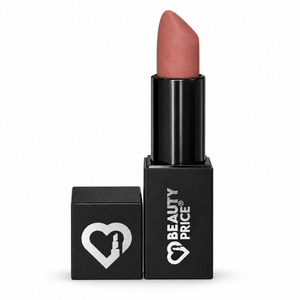 Rossetto Matt Beauty Price Cosmetics 02 Nude rosato, packaging nero con logo argento e finish vellutato