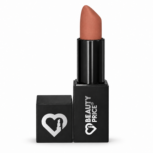 Rossetto Matt Beauty Price Cosmetics 03 Malva rosato, packaging nero con logo argento e finish vellutato