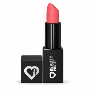 Rossetto Matt Beauty Price Cosmetics 04 Rosa corallo, packaging nero con logo argento e finish vellutato