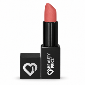 Rossetto Matt Beauty Price Cosmetics 05 Rosa terracotta, packaging nero con logo argento e finish vellutato