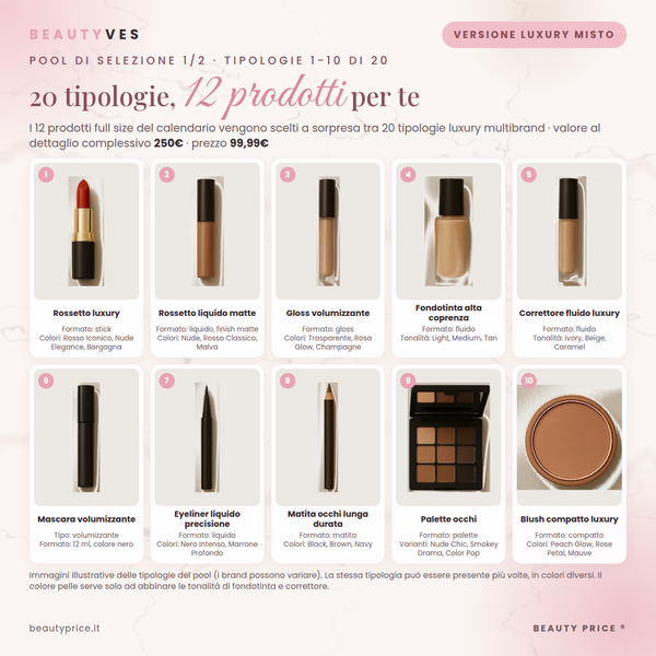 Versione Luxury Misto: pool di selezione, tipologie 1-10 (make up luxury multibrand)