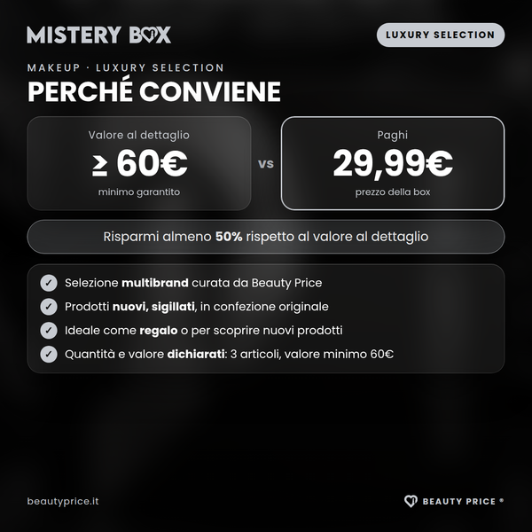Mystery Box Makeup Luxury Selection – 3 prodotti make up a sorpresa – valore al dettaglio minimo 60€ contro prezzo 29,99€