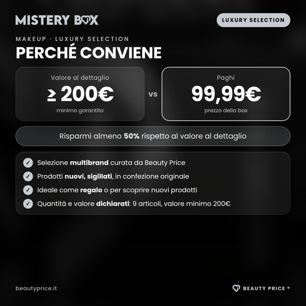 Mystery Box Makeup Luxury Selection – 9 prodotti make up a sorpresa – valore al dettaglio minimo 200€ contro prezzo 99,99€